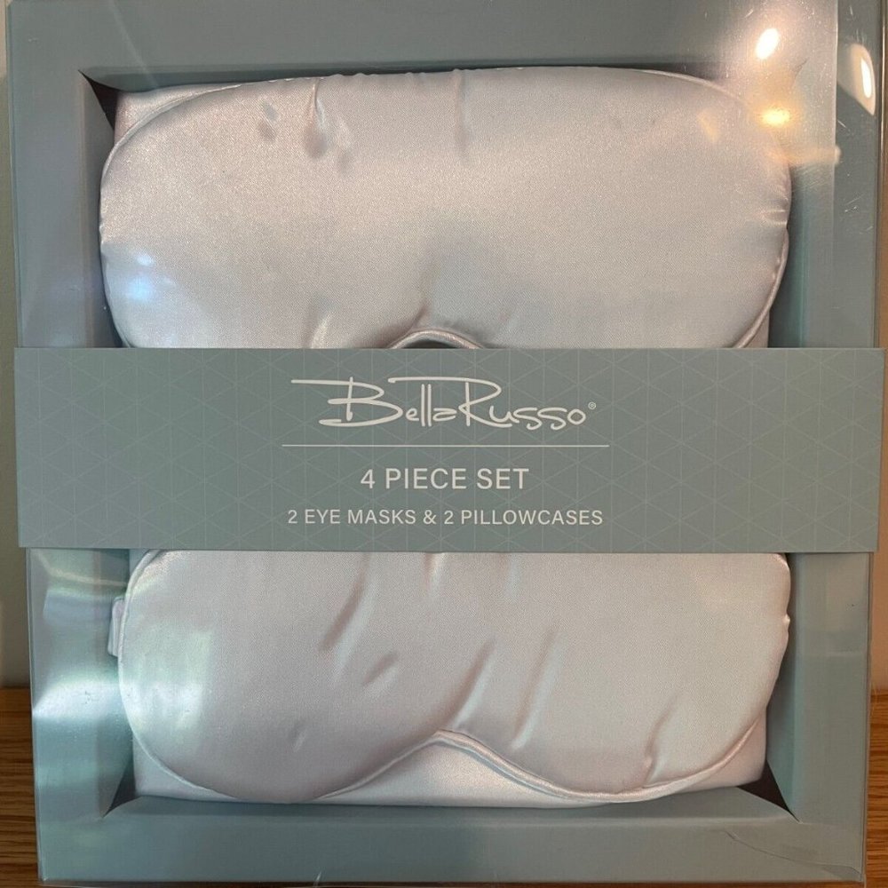 Bella Russo Sleep Set Sleep Mask Pillow Case 4 Piece. 2 satin pillowcases & mask